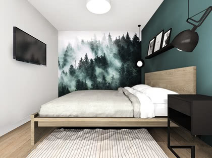 Узорные обои аксессуар цветные стены светлая кровать