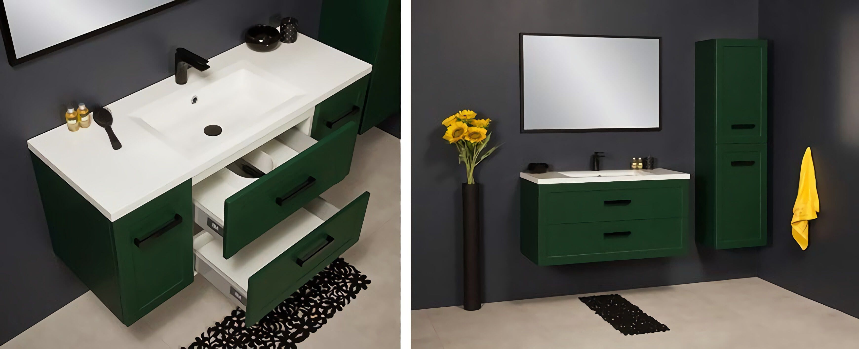 зеленая мебель, современная ванная, зеленая мебель для ванной