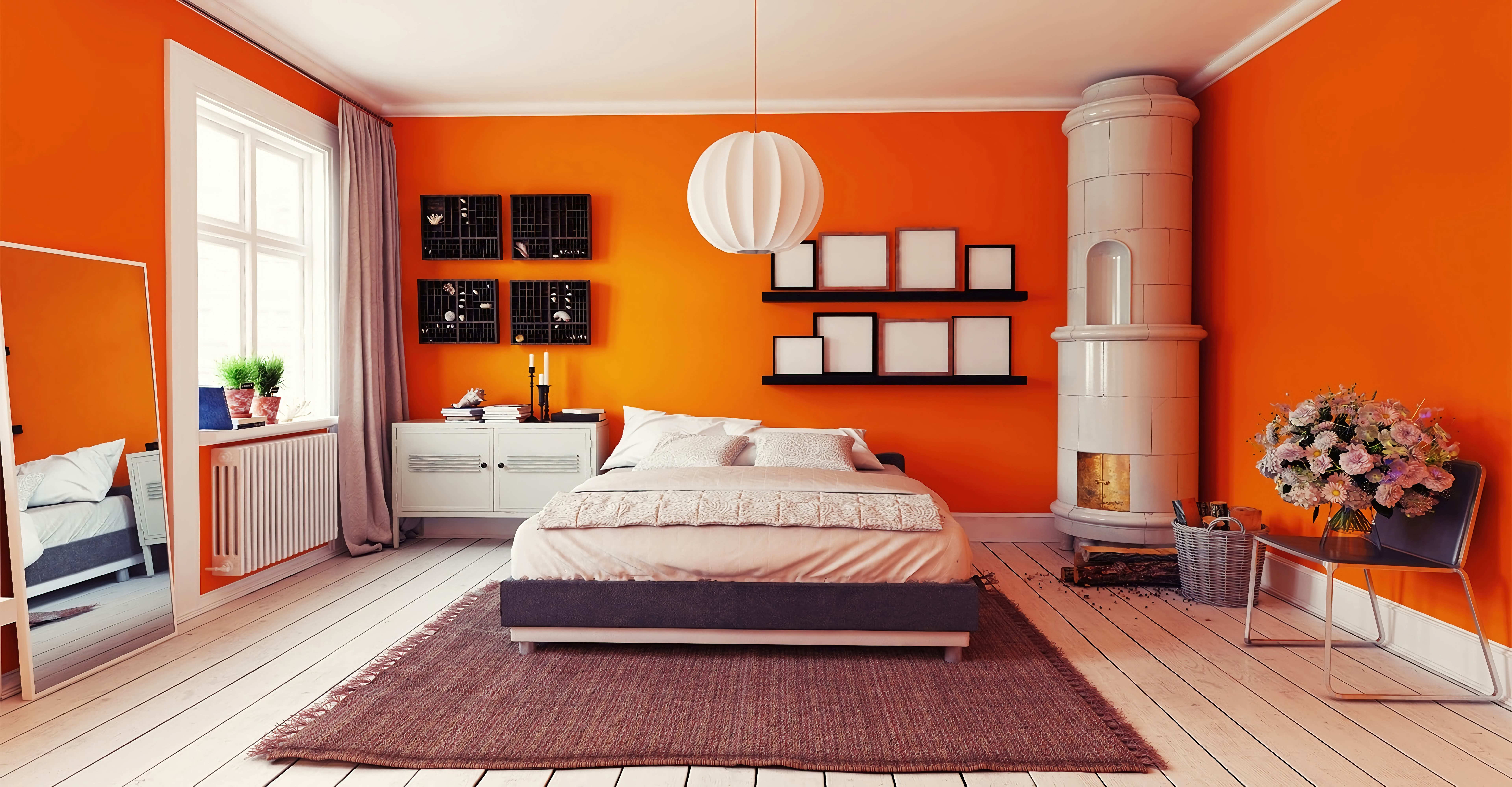 Спальня. Оранжевые стены