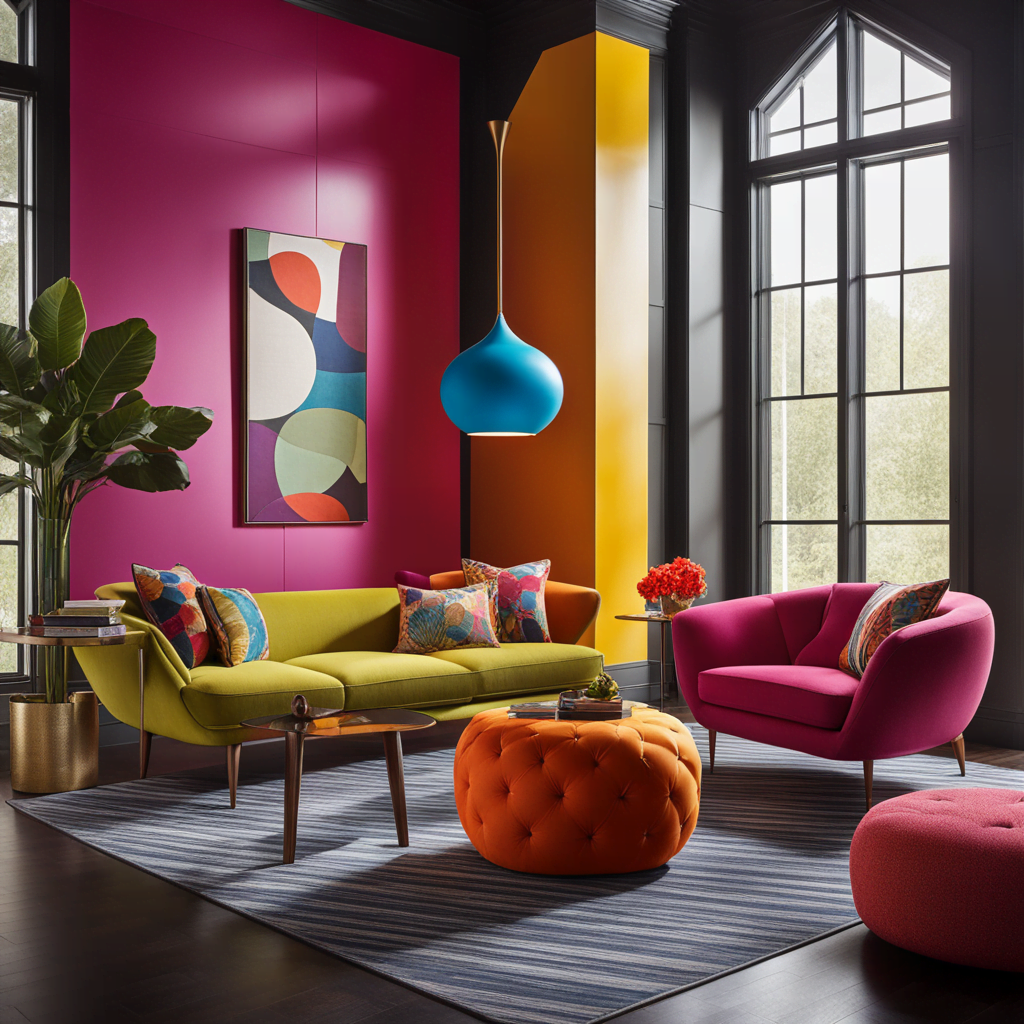 accent furniture featuring unconventional shapes bursts of bright colors in an interior setting