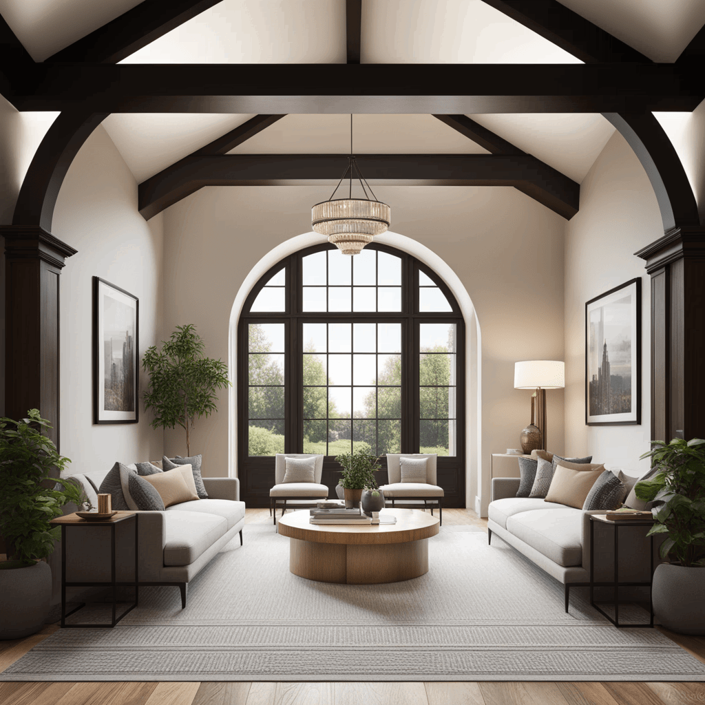 living room transitioning to kitchen highlighted by an archway adorned with decorative trim ambient 2