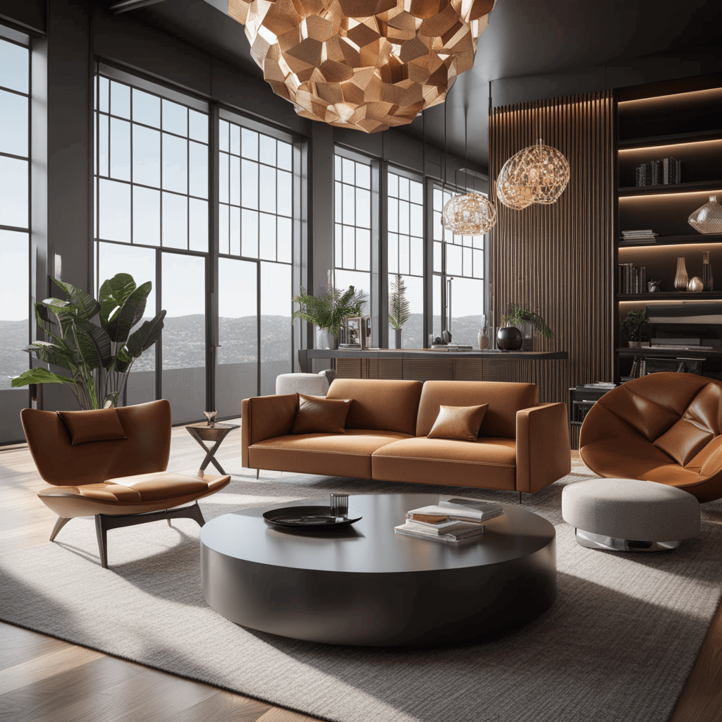 modern interior showcasing designer furniture with unconventional shapes and geometric lines used