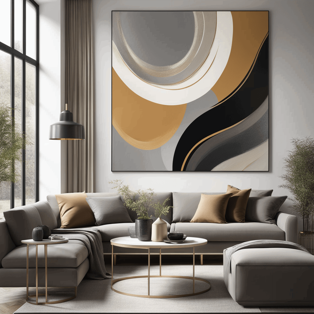 spacious modern living room one vibrant abstract painting dominating the wall space above a minimal 1